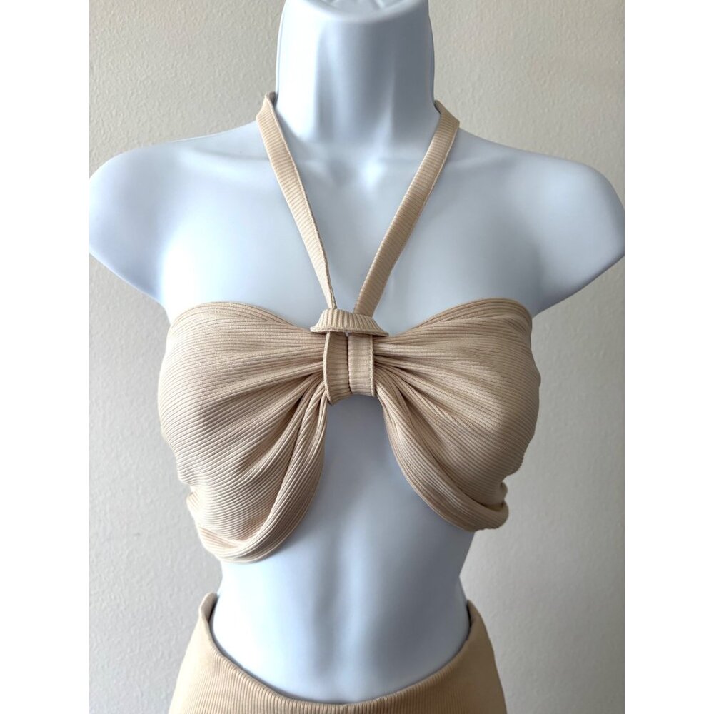 NWT Kimberly Taylor Bralette M Beige Ribbed Halter Top Resort Y2K Coastal Chic - Picture 8 of 14